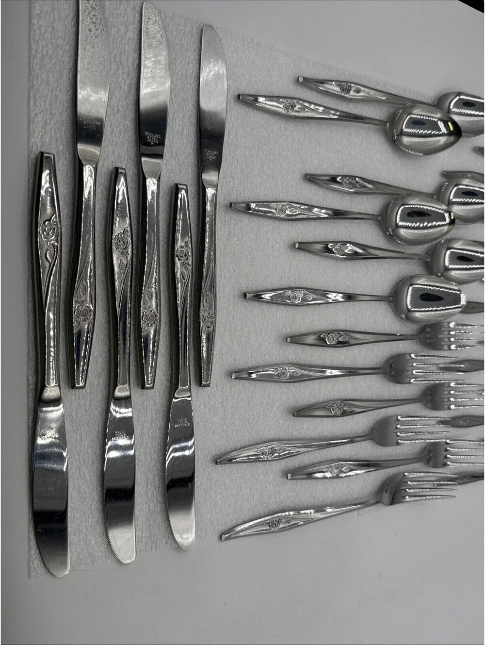 Vintage MCM 30pc Spritely Rose Stainless Steel Flatware Creative Manor M Japan